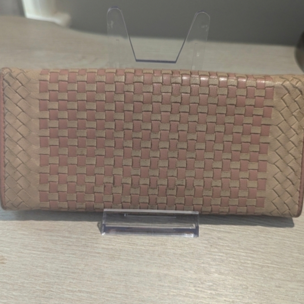 COA Prada Madras Woven Leather Continental Wallet in Blush Pink - Picture 6 of 16